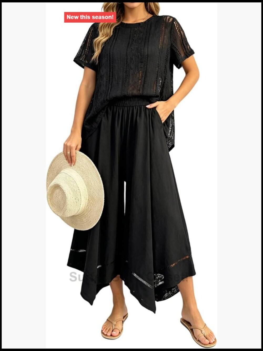 Women's 2-Piece Lace Top & Wide Leg Palazzo Pants Set